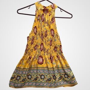 Rachel Zoe Halter Top Womens S Yellow Boho Floral Summer Lightweight Breathable